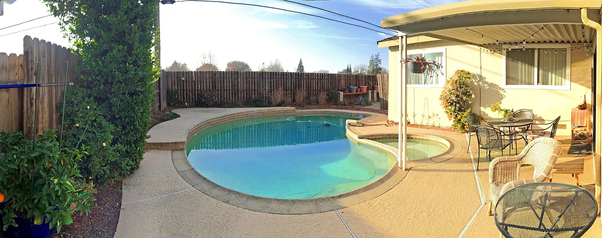 Private fenced backyard
